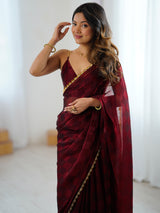 Women's Burgundy Festive Saree