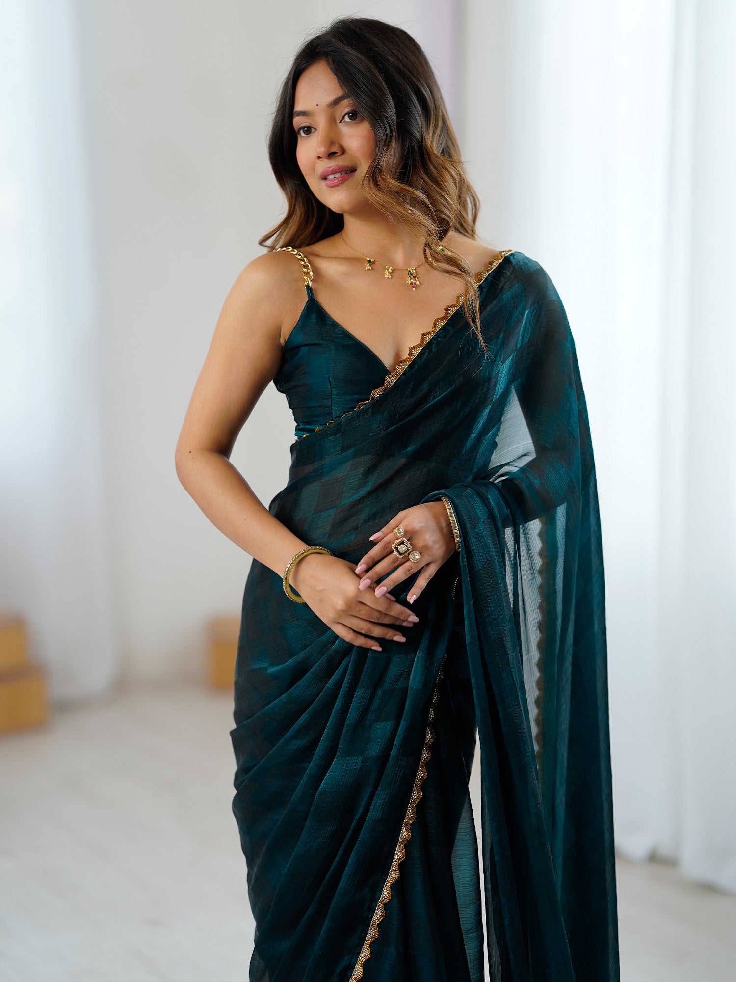 Women's Teal blue Festive Saree