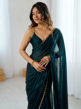 Women's Teal blue Festive Saree