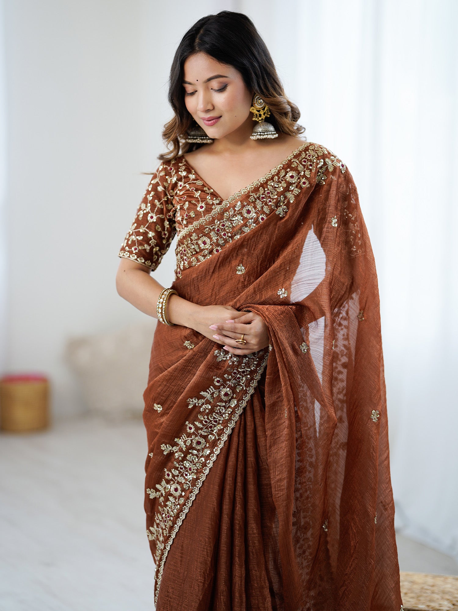 Women's Brown Festive Saree