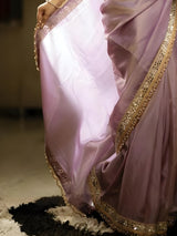 Women's Tissue Pink Embellished Designer Saree with Blouse Piece