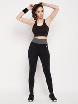Women's Black High Rise Active Tights with Printed Waistband