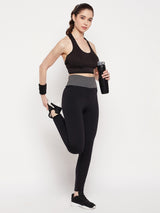 Women's Black High Rise Active Tights with Printed Waistband