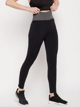 Women's Black High Rise Active Tights with Printed Waistband