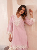 Women's Pink Work Regular Fit Embroidered Full Sleeves Co-Ord Sets