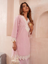 Women's Pink Work Regular Fit Embroidered Full Sleeves Co-Ord Sets