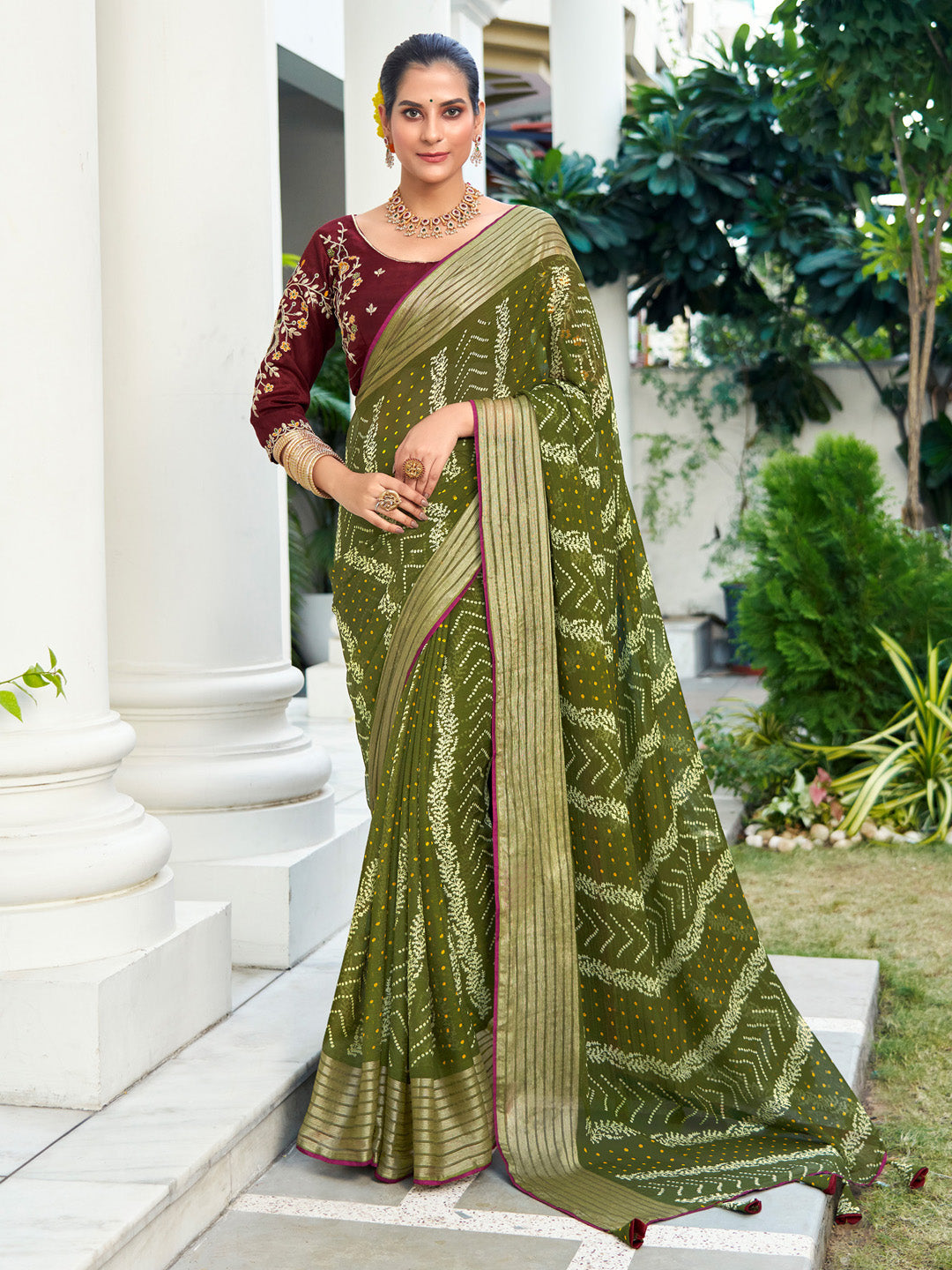 Women's Olive Festive Saree