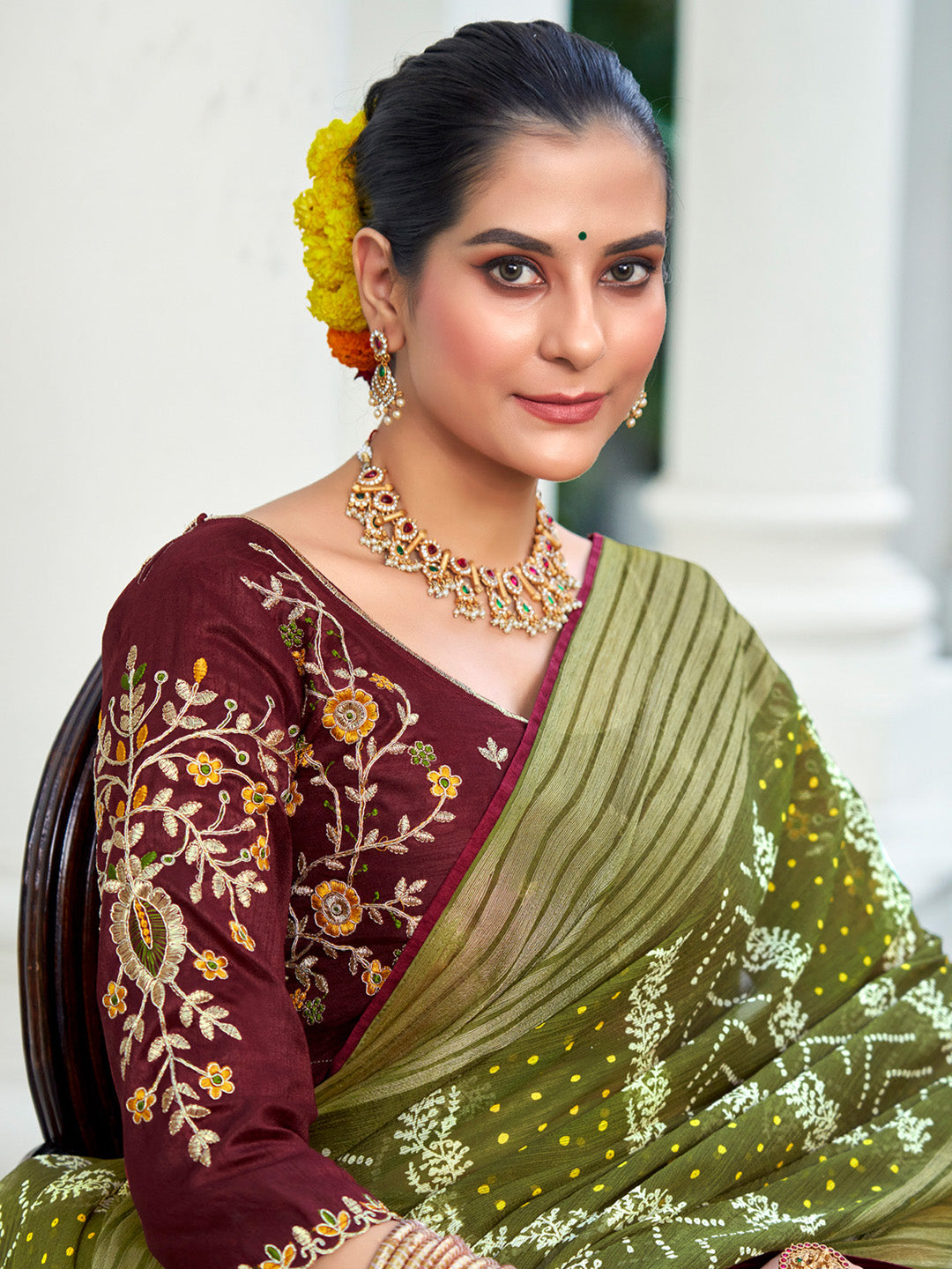 Women's Olive Festive Saree