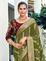 Women's Olive Festive Saree