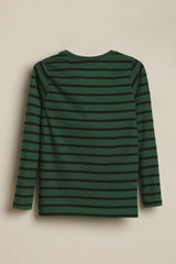 Boys Green Casual Striped Regular Fit Full Sleeves Tshirt