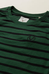 Boys Green Casual Striped Regular Fit Full Sleeves Tshirt