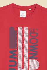 Boys Red Casual Printed Regular Fit Tshirt