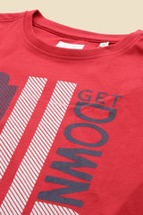 Boys Red Casual Printed Regular Fit Tshirt