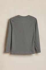 Boys Grey Casual Solid Regular Fit Full Sleeves Tshirt