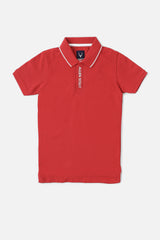 Boys Red Casual Solid Regular Fit Polo Tshirt