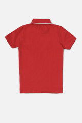 Boys Red Casual Solid Regular Fit Polo Tshirt