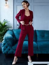 Women's Maroon Three Piece Blazer Co-ords Set