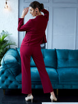 Women's Maroon Three Piece Blazer Co-ords Set