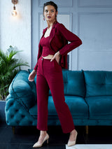 Women's Maroon Three Piece Blazer Co-ords Set