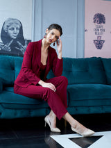 Women's Maroon Three Piece Blazer Co-ords Set