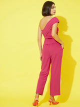 Women's Fuschia One Shoulder Peplum Co-ords Set