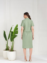 Women's Poshbery Light Green Front Slit Co-ords Set with Skirt