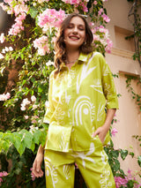 Women's Neon Green Kimono Sleeve Shirt Co-ords Set