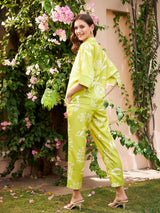 Women's Neon Green Kimono Sleeve Shirt Co-ords Set