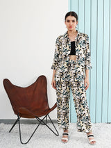 Women's Brown and Off-White Printed Rayon Co-ords Set
