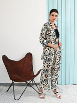 Women's Brown and Off-White Printed Rayon Co-ords Set