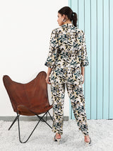 Women's Brown and Off-White Printed Rayon Co-ords Set