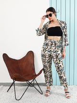 Women's Brown and Off-White Printed Rayon Co-ords Set