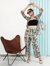 Women's Brown and Off-White Printed Rayon Co-ords Set