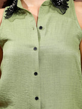 Women's Light green Embellished Collar Ethnic Co-ords Set