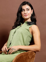 Women's Light green Embellished Collar Ethnic Co-ords Set