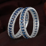 Women's Rhodium Plated Blue American Diamond Bangles |Glamour and Elegance