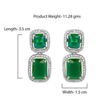 Women's Rhodium Plated CZ Radiant Designer Drop Earrings with Emerald Crystal
