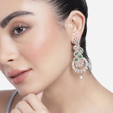 Women's Rose Gold Plated CZ Dangle Earrings with Emerald Stones