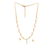 Women's Gold Plated CZ Star Wave Designer Necklace Set with Pearl