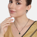Women's Rose Gold Plated CZ Square Mangalsutra Set with Emerald Stones