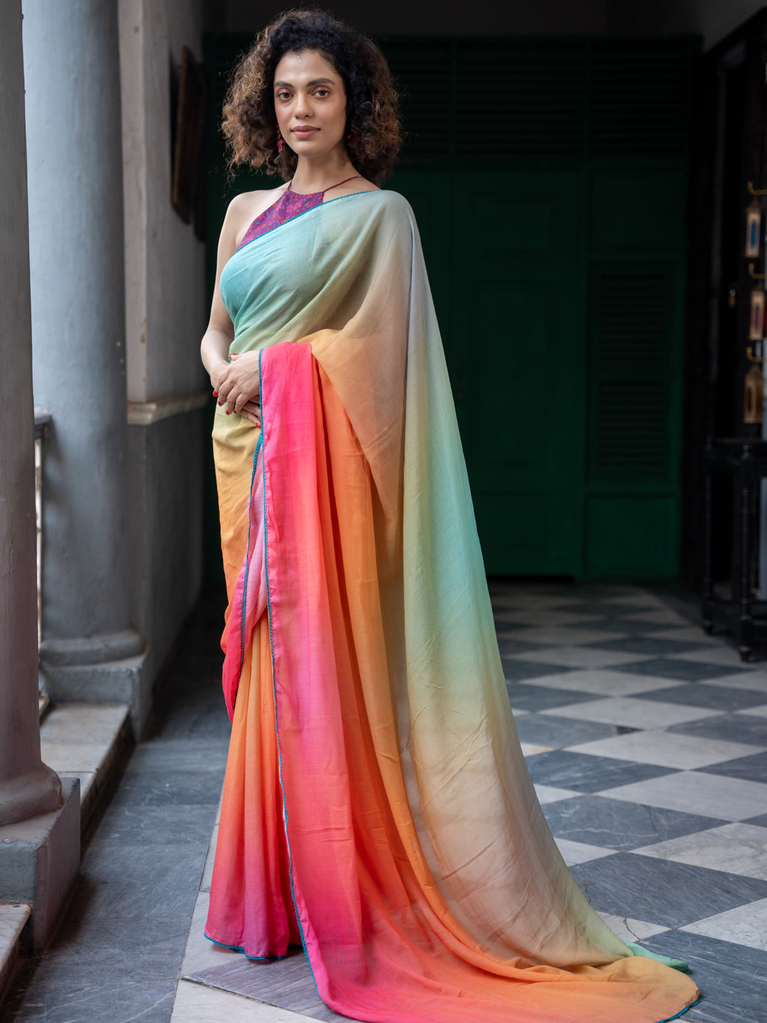 Women's Multicolor Mul Modal Saree with Blouse Piece