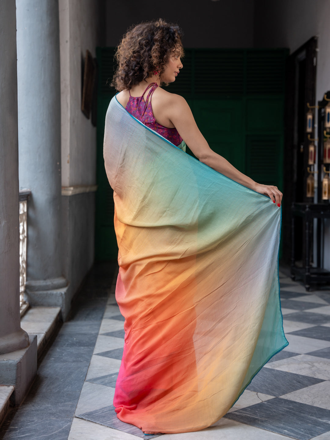 Women's Multicolor Mul Modal Saree with Blouse Piece