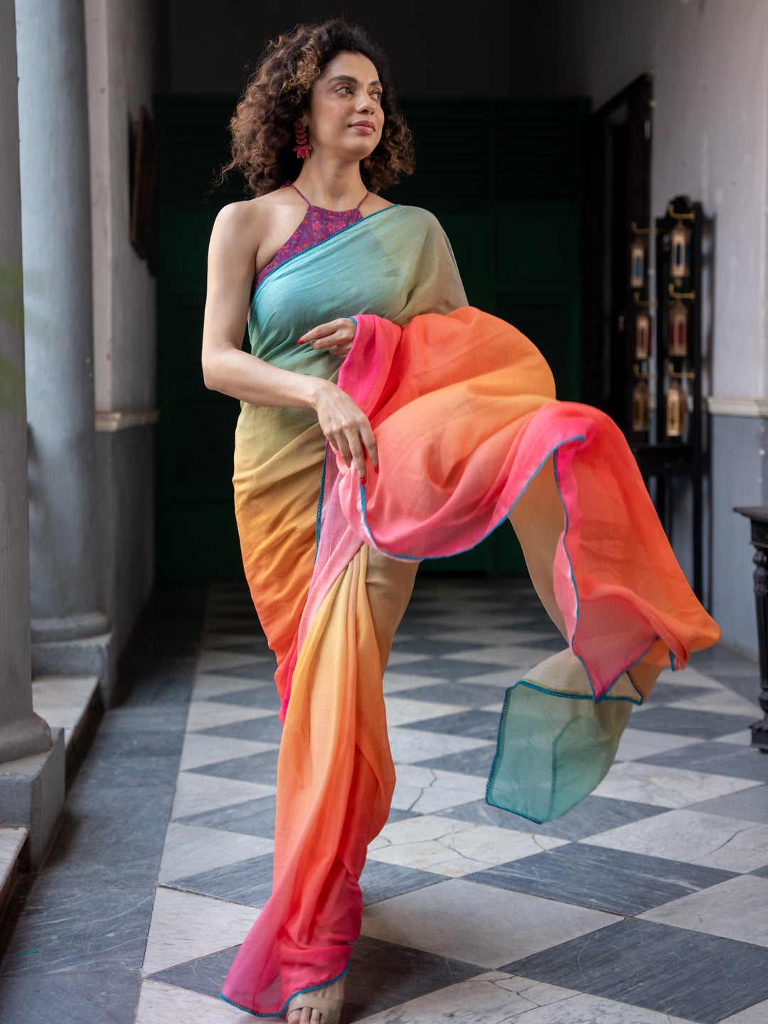 Women's Multicolor Mul Modal Saree with Blouse Piece