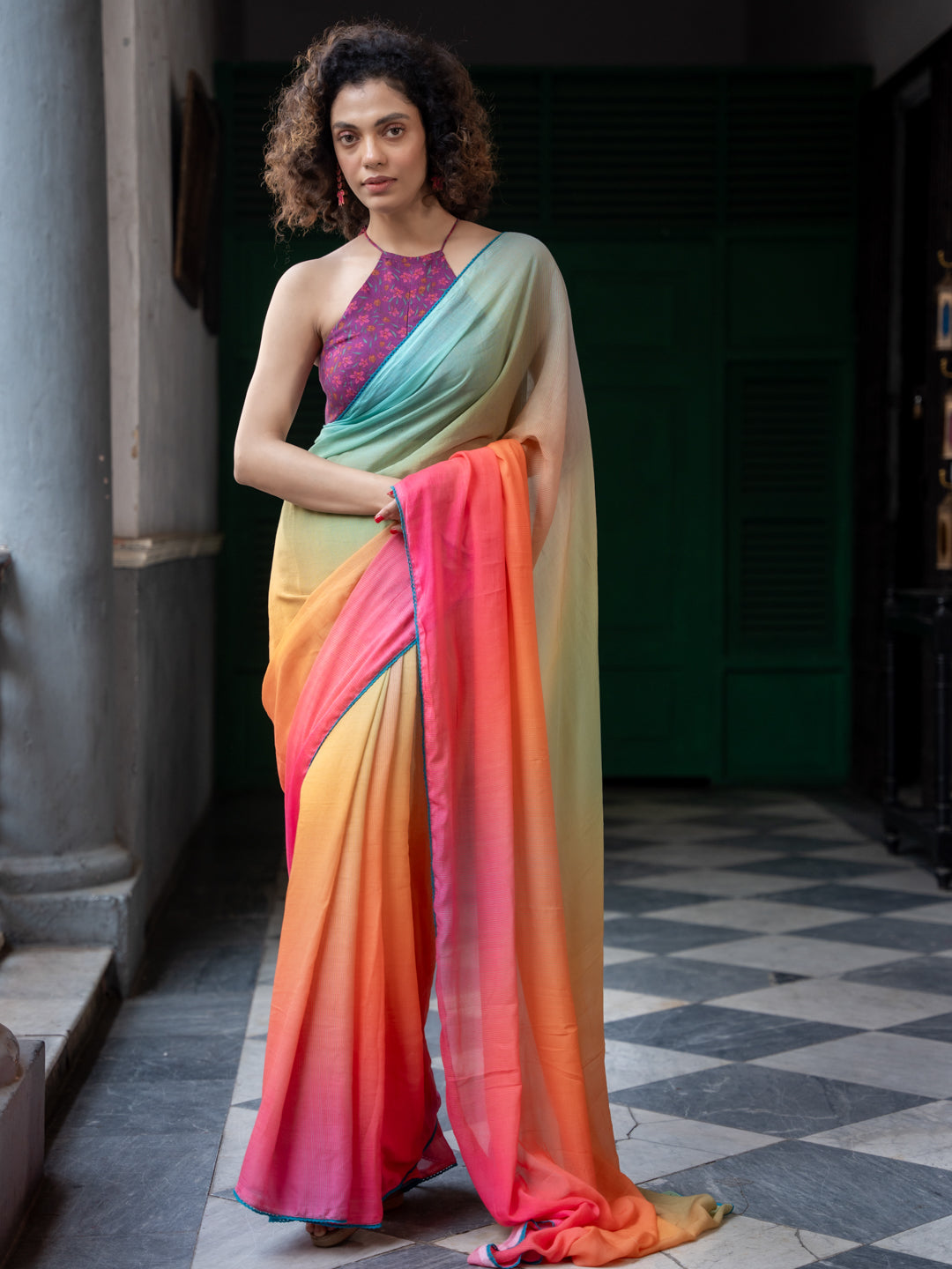 Women's Multicolor Mul Modal Saree with Blouse Piece