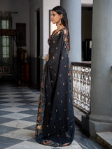 Women's Black Cotton Viscose Saree