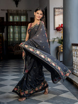 Women's Black Cotton Viscose Saree