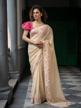Women's Beige Cotton Viscose Saree