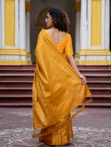 Women's Yellow Cotton Zari Saree