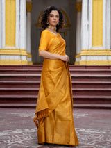 Women's Yellow Cotton Zari Saree