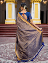 Women's Blue Cotton Zari Saree